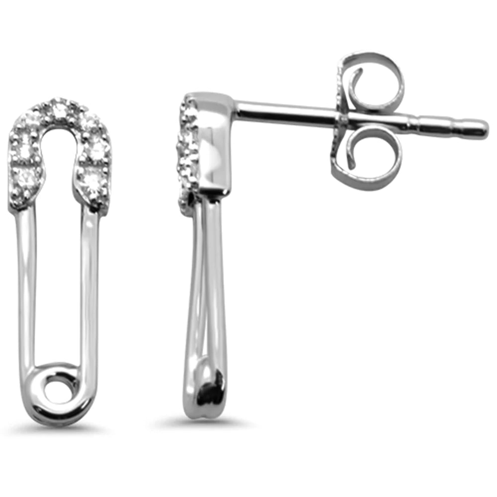 14Kt White Gold Diamond Safety Pin Earrings