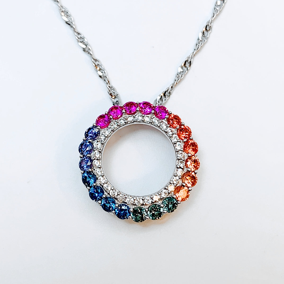 Multicolor Sapphire & Diamond Pave Flower Motif Pendant Necklace –  SouthMiamiJewelers