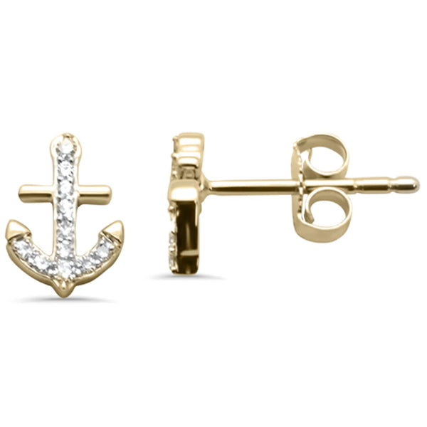 14K White Gold Diamond Anchor Shaped Earring