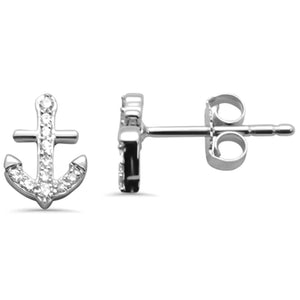 14K White Gold Diamond Anchor Shaped Earring