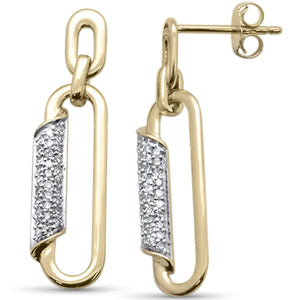 14K Yellow Gold Diamond Paperclip Drop Earrings
