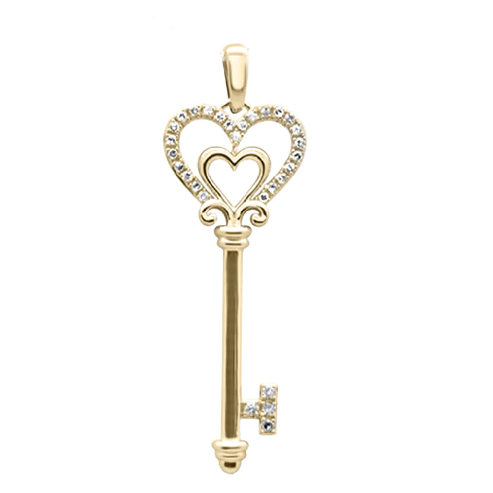 14K White Gold Diamond Heart Key Pendant