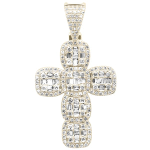 10K Yellow Gold Round & Baguette Diamond Cross Pendant