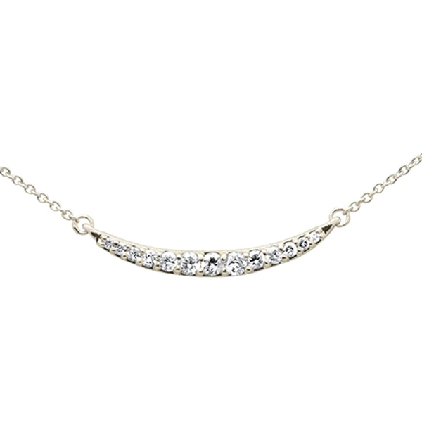 14K Yellow Gold Curve Bar Round Diamond Necklace