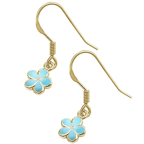 Yellow Gold Plated Natural Larimar Plumeria Earrings