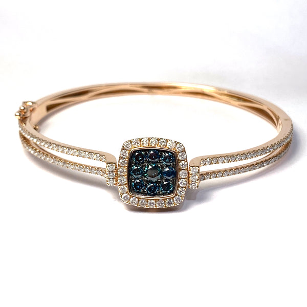 BROWN AND BLUE DIAMOND FLIP BANGLE BRACELET