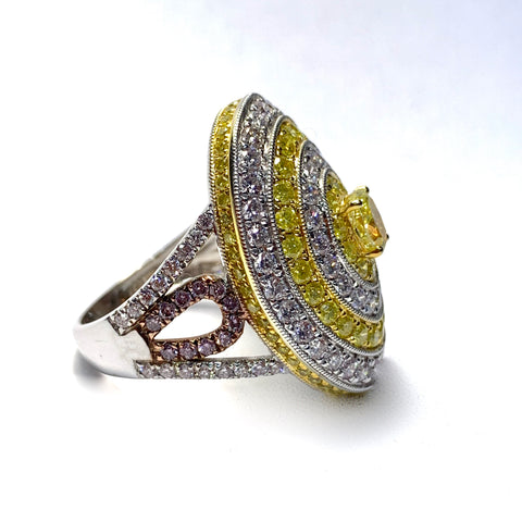 NATURAL YELLOW AND PINK DIAMOND RING