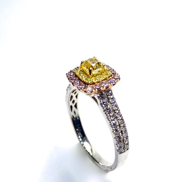 NATURAL YELLOW AND PINK DIAMOND RING