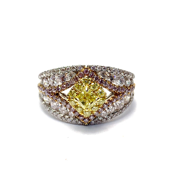 NATURAL YELLOW AND PINK DIAMOND RING