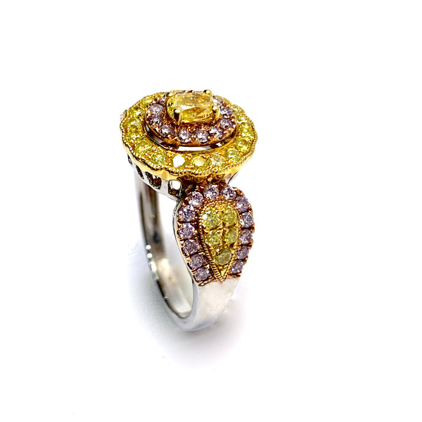 NATURAL YELLOW AND PINK DIAMOND RING