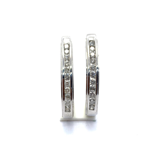 CHANNEL SET DIAMOND HOOP EARRINGS