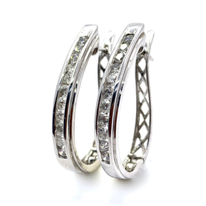 CHANNEL SET DIAMOND HOOP EARRINGS