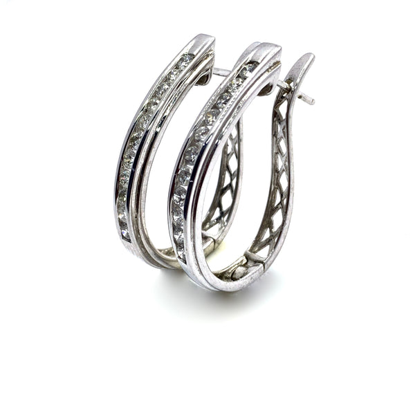 CHANNEL SET DIAMOND HOOP EARRINGS