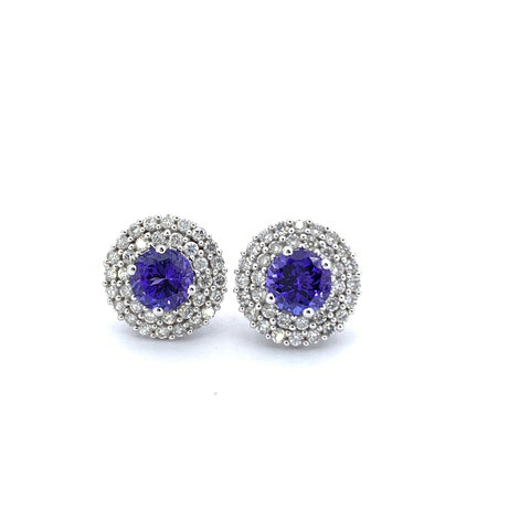 ROUND CUT TANZANITE AND DIAMOND HALO EARRINGS