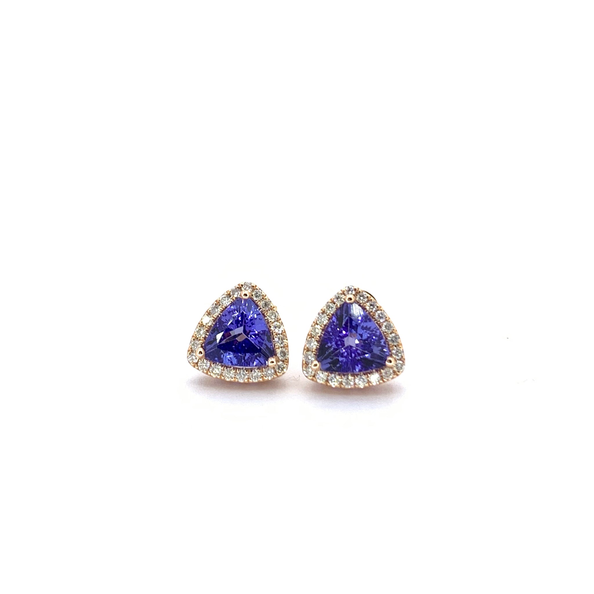 14K White Gold Round Halo Tanzanite and Diamond Earrings