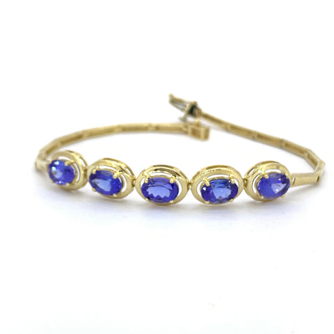 YELLOW GOLD OVAL SHAPE TANZANITE BRACELET