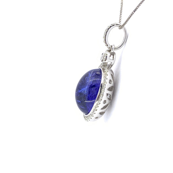 CABOCHON TANZANITE AND DIAMOND HALO PENDANT