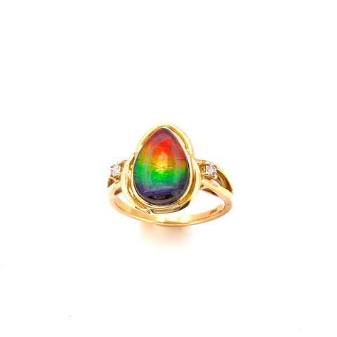 PEAR SHAPE AMMOLITE AND DIAMOND RING