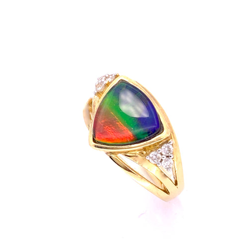 TRILLION CUT AMMOLITE AND DIAMOND RING