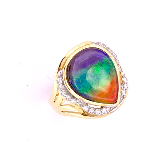 PEAR SHAPE AMMOLITE AND DIAMOND RING