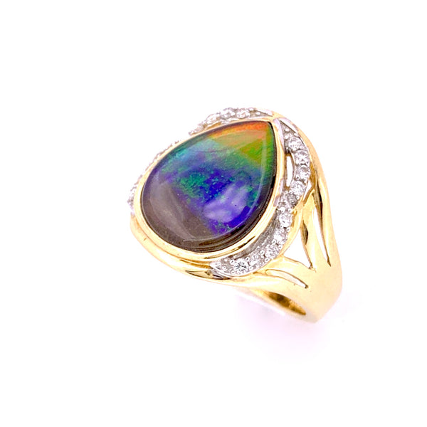 PEAR SHAPE AMMOLITE AND DIAMOND RING