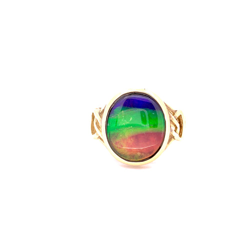 OVAL SHAPE AMMOLITE AND DIAMOND RING