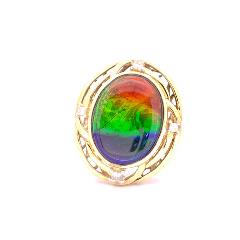 OVAL SHAPE AMMOLITE AND DIAMOND RING