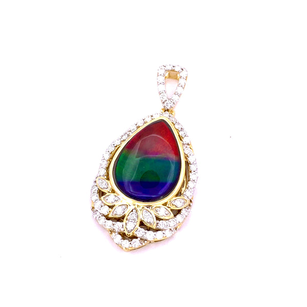 PEAR SHAPE AMMOLITE PENDANT WITH DIAMONDS