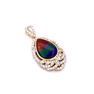 PEAR SHAPE AMMOLITE PENDANT WITH DIAMONDS