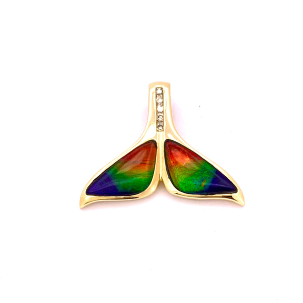 AMMOLITE WHALE TAIL PENDANT WITH DIAMONDS