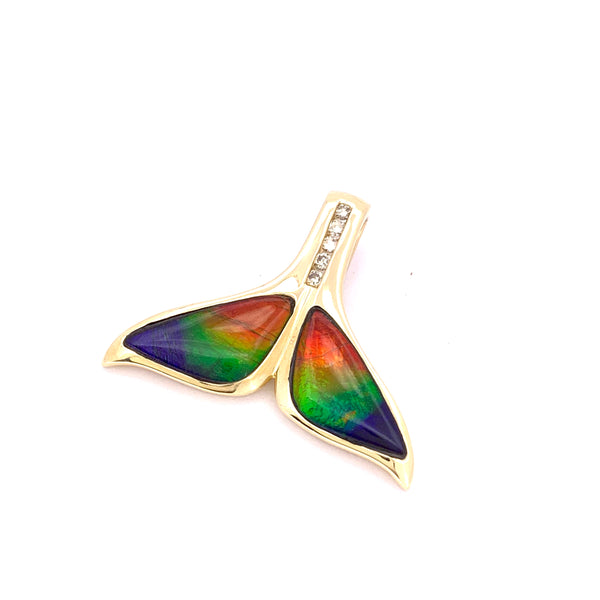 AMMOLITE WHALE TAIL PENDANT WITH DIAMONDS