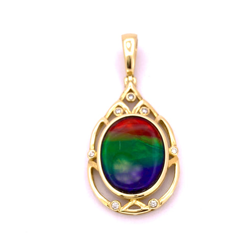 OVAL SHAPE AMMOLITE AND DIAMOND PENDANT