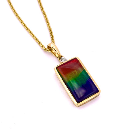 RECTANGULAR SHAPE AMMOLITE AND DIAMOND PENDANT