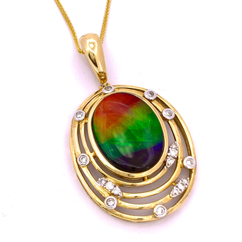 OVAL SHAPE AMMOLITE AND DIAMOND PENDANT