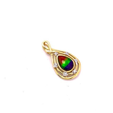 PEAR SHAPE AMMOLITE AND DIAMOND PENDANT