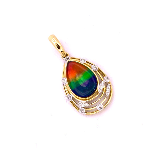 PEAR SHAPE AMMOLITE AND DIAMOND PENDANT