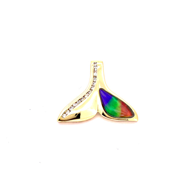 AMMOLITE AND DIAMOND WHALE TAIL PENDANT