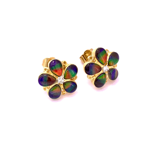 PEACOCK AMMOLITE AND DIAMOND EARRINGS