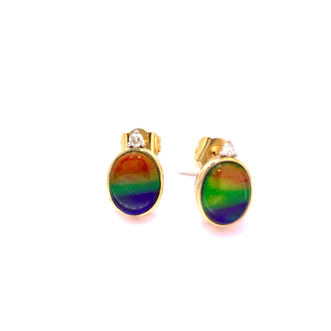 OVAL SHAPE AMMOLITE AND DIAMOND EARRINGS