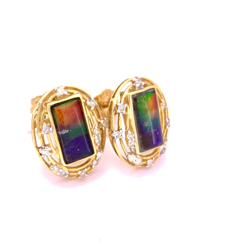 RECTANGULAR SHAPE AMMOLITE AND DIAMOND EARRINGS