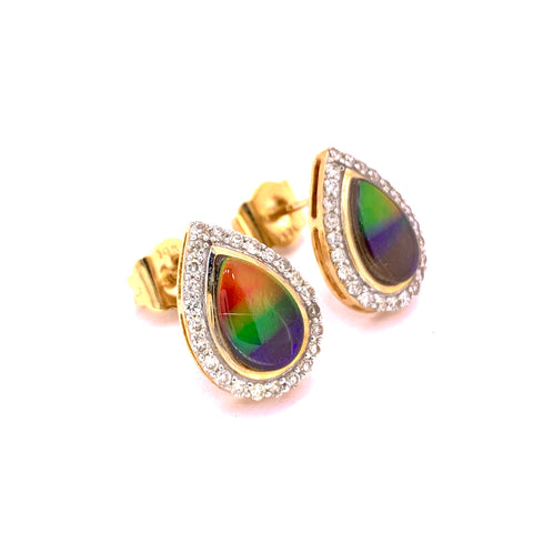 PEAR SHAPE AMMOLITE AND DIAMOND HALO EARRINGS