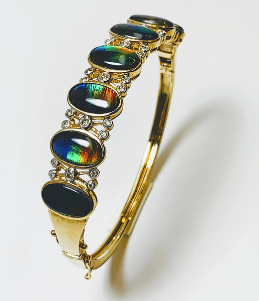 OVAL SHAPE AMMOLITE BANGLE WITH DIAMONDS