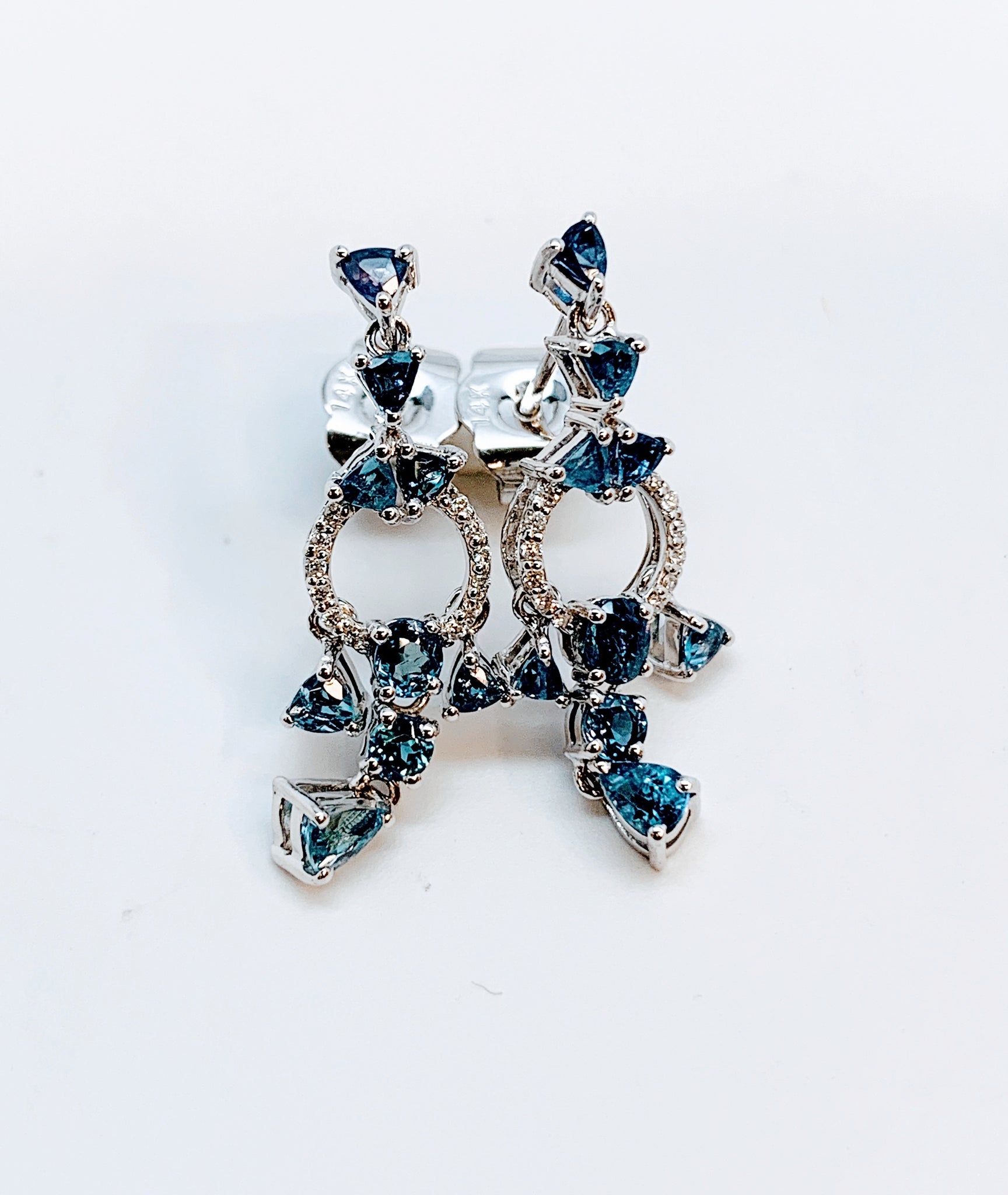 Vintage kite cut alexandrite earrings white gold halo diamond drop stu –  PENFINE