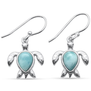 Natural Pear Shaped Larimar Turtle Dangling Earrings