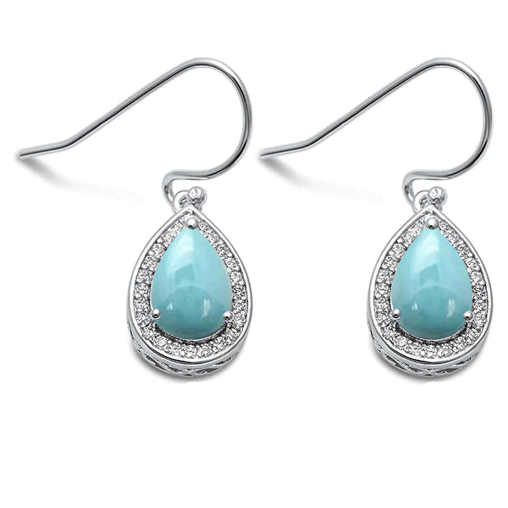 Pear Shape Natural Larimar Earrings