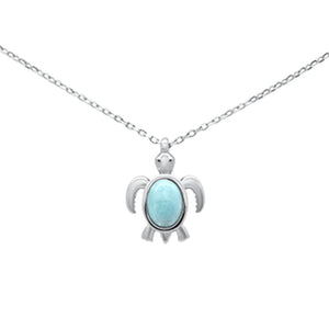 Oval Shaped Natural Larimar Turtle Pendant Necklace