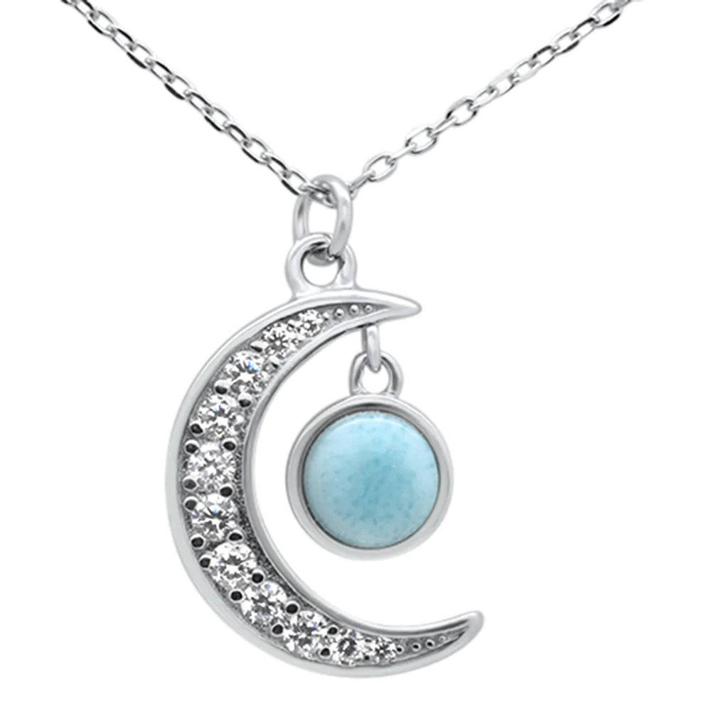 Natural Larimar Half Moon Circle Celestial Pendant