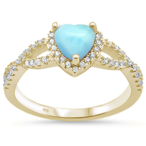 Yellow Gold Plated Natural Larimar Heart Ring