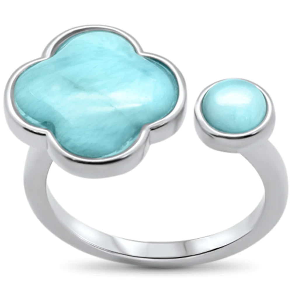 Natural Larimar Clover Shape Open Ring